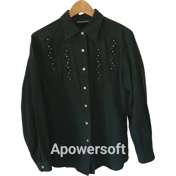 Lafei Nier 100% cotton Western Rodeo button down shirt / shacket. Rhinestones - Picture 6 of 8